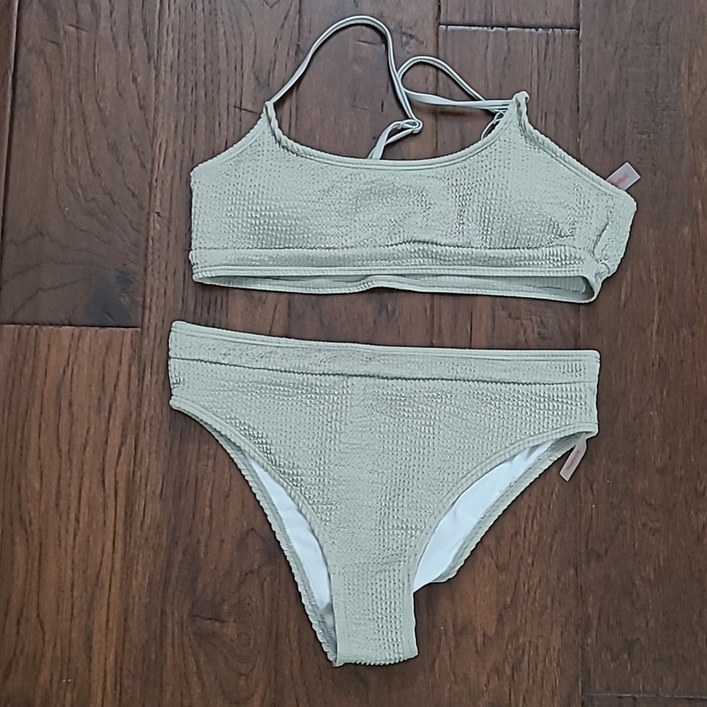ROMWE Light Green Textured Bikini size Large
